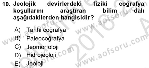 Tarihi Coğrafya Dersi Ara Sınavı Deneme Sınav Soruları 10. Soru