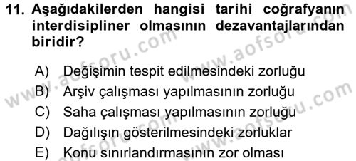 Tarihi Coğrafya Dersi Ara Sınavı Deneme Sınav Soruları 11. Soru
