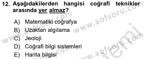 Tarihi Coğrafya Dersi 2016 - 2017 Yılı (Vize) Ara Sınav Soruları 12. Soru
