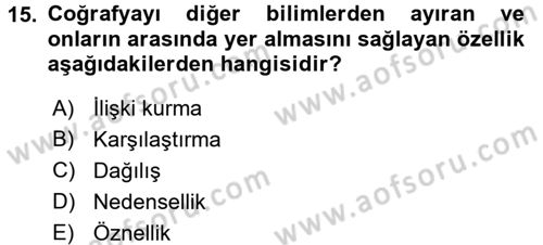 Tarihi Coğrafya Dersi Ara Sınavı Deneme Sınav Soruları 15. Soru