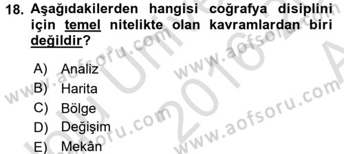 Tarihi Coğrafya Dersi Ara Sınavı Deneme Sınav Soruları 18. Soru