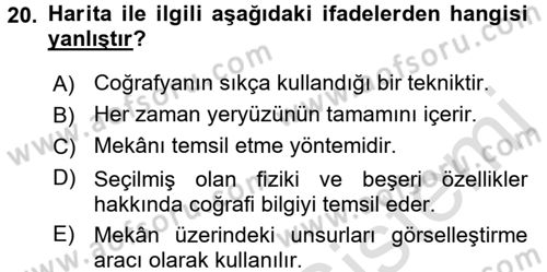 Tarihi Coğrafya Dersi Ara Sınavı Deneme Sınav Soruları 20. Soru