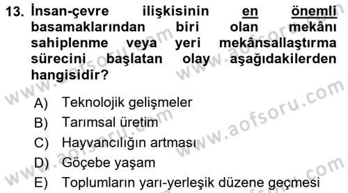 Tarihi Coğrafya Dersi 2016 - 2017 Yılı (Final) Dönem Sonu Sınav Soruları 13. Soru