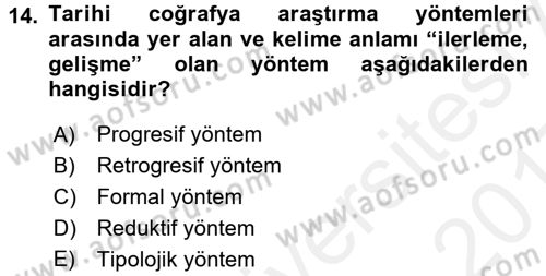 Tarihi Coğrafya Dersi 2016 - 2017 Yılı (Final) Dönem Sonu Sınav Soruları 14. Soru