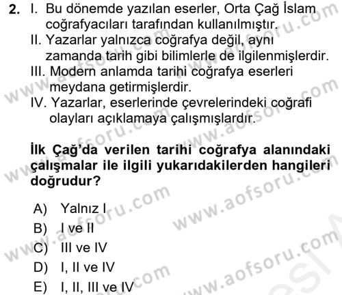 Tarihi Coğrafya Dersi 2016 - 2017 Yılı (Final) Dönem Sonu Sınav Soruları 2. Soru
