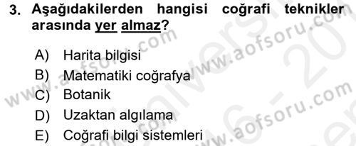 Tarihi Coğrafya Dersi 2016 - 2017 Yılı (Final) Dönem Sonu Sınav Soruları 3. Soru