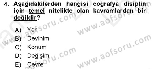 Tarihi Coğrafya Dersi 2016 - 2017 Yılı (Final) Dönem Sonu Sınav Soruları 4. Soru