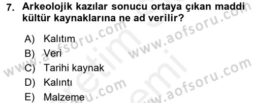 Tarihi Coğrafya Dersi 2016 - 2017 Yılı (Final) Dönem Sonu Sınav Soruları 7. Soru