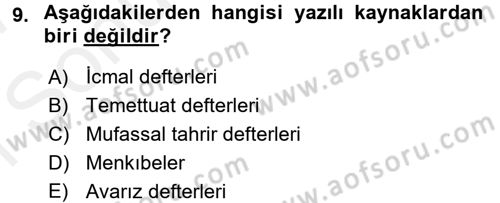 Tarihi Coğrafya Dersi 2016 - 2017 Yılı (Final) Dönem Sonu Sınav Soruları 9. Soru