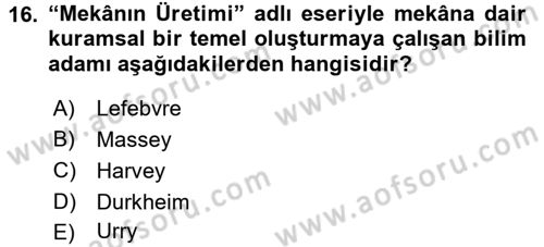 Tarihi Coğrafya Dersi 2017 - 2018 Yılı 3 Ders Sınav Soruları 16. Soru