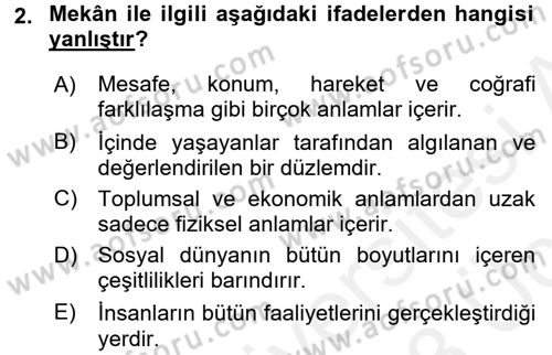 Tarihi Coğrafya Dersi 2017 - 2018 Yılı 3 Ders Sınav Soruları 2. Soru