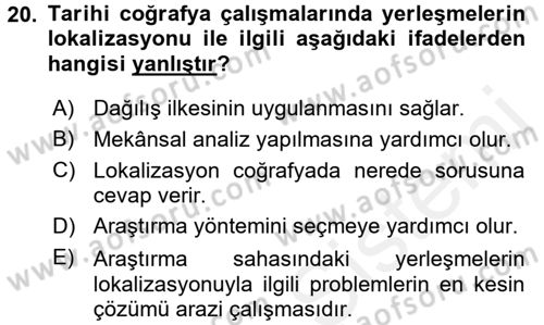Tarihi Coğrafya Dersi 2017 - 2018 Yılı 3 Ders Sınav Soruları 20. Soru