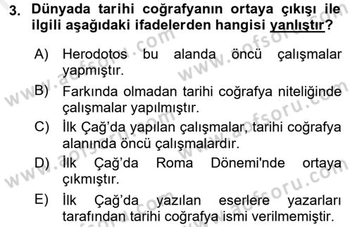 Tarihi Coğrafya Dersi 2017 - 2018 Yılı 3 Ders Sınav Soruları 3. Soru