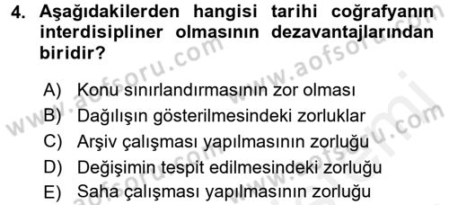 Tarihi Coğrafya Dersi 2017 - 2018 Yılı 3 Ders Sınav Soruları 4. Soru