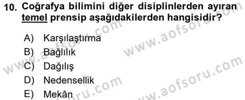 Tarihi Coğrafya Dersi 2017 - 2018 Yılı (Vize) Ara Sınav Soruları 10. Soru