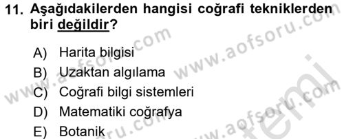 Tarihi Coğrafya Dersi 2017 - 2018 Yılı (Vize) Ara Sınav Soruları 11. Soru