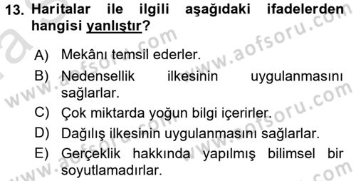 Tarihi Coğrafya Dersi 2017 - 2018 Yılı (Vize) Ara Sınav Soruları 13. Soru
