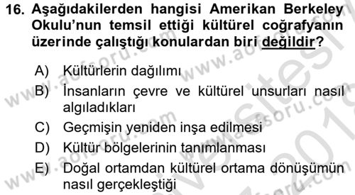 Tarihi Coğrafya Dersi 2017 - 2018 Yılı (Vize) Ara Sınav Soruları 16. Soru