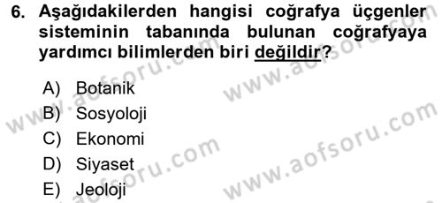 Tarihi Coğrafya Dersi 2017 - 2018 Yılı (Vize) Ara Sınav Soruları 6. Soru