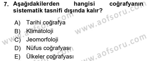 Tarihi Coğrafya Dersi 2017 - 2018 Yılı (Vize) Ara Sınav Soruları 7. Soru