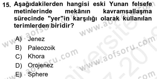 Tarihi Coğrafya Dersi 2017 - 2018 Yılı (Final) Dönem Sonu Sınav Soruları 15. Soru