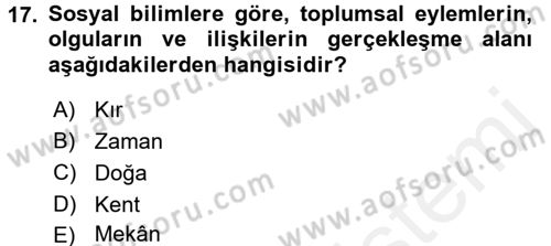 Tarihi Coğrafya Dersi 2017 - 2018 Yılı (Final) Dönem Sonu Sınav Soruları 17. Soru