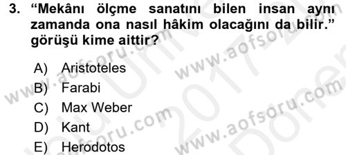 Tarihi Coğrafya Dersi 2017 - 2018 Yılı (Final) Dönem Sonu Sınav Soruları 3. Soru