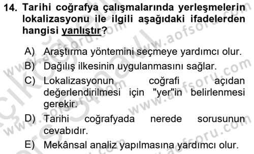 Tarihi Coğrafya Dersi 2018 - 2019 Yılı 3 Ders Sınav Soruları 14. Soru