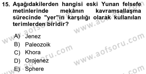 Tarihi Coğrafya Dersi 2018 - 2019 Yılı 3 Ders Sınav Soruları 15. Soru