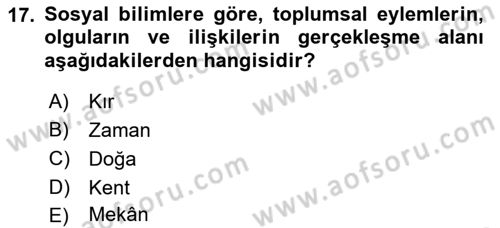 Tarihi Coğrafya Dersi 2018 - 2019 Yılı 3 Ders Sınav Soruları 17. Soru