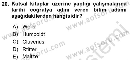 Tarihi Coğrafya Dersi 2018 - 2019 Yılı 3 Ders Sınav Soruları 20. Soru