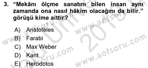 Tarihi Coğrafya Dersi 2018 - 2019 Yılı 3 Ders Sınav Soruları 3. Soru