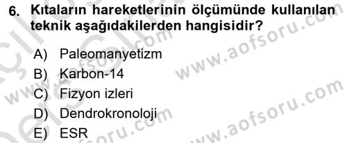 Tarihi Coğrafya Dersi 2018 - 2019 Yılı 3 Ders Sınav Soruları 6. Soru
