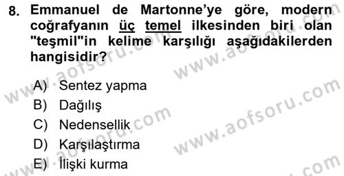 Tarihi Coğrafya Dersi 2018 - 2019 Yılı 3 Ders Sınav Soruları 8. Soru