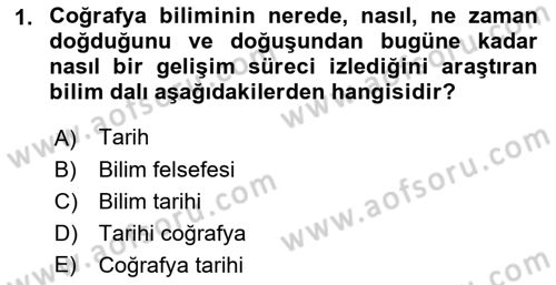 Tarihi Coğrafya Dersi Ara Sınavı Deneme Sınav Soruları 1. Soru