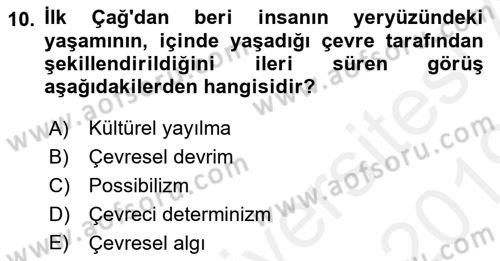 Tarihi Coğrafya Dersi Ara Sınavı Deneme Sınav Soruları 10. Soru