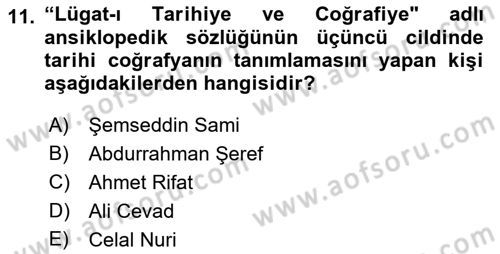 Tarihi Coğrafya Dersi Ara Sınavı Deneme Sınav Soruları 11. Soru