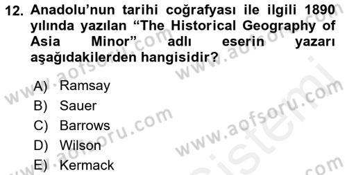 Tarihi Coğrafya Dersi Ara Sınavı Deneme Sınav Soruları 12. Soru