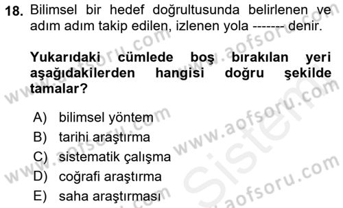 Tarihi Coğrafya Dersi Ara Sınavı Deneme Sınav Soruları 18. Soru
