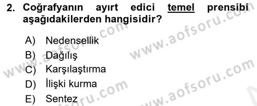 Tarihi Coğrafya Dersi Ara Sınavı Deneme Sınav Soruları 2. Soru