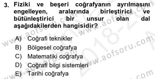 Tarihi Coğrafya Dersi Ara Sınavı Deneme Sınav Soruları 3. Soru