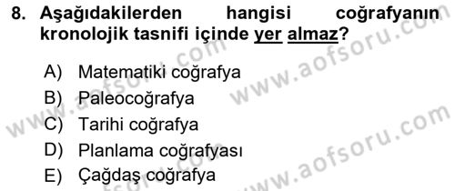 Tarihi Coğrafya Dersi Ara Sınavı Deneme Sınav Soruları 8. Soru