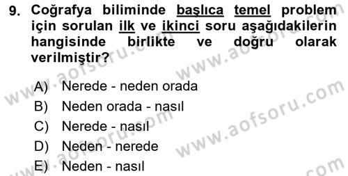 Tarihi Coğrafya Dersi 2018 - 2019 Yılı (Vize) Ara Sınav Soruları 9. Soru