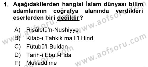 Tarihi Coğrafya Dersi 2018 - 2019 Yılı (Final) Dönem Sonu Sınav Soruları 1. Soru