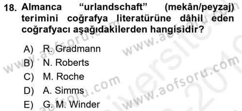 Tarihi Coğrafya Dersi 2018 - 2019 Yılı (Final) Dönem Sonu Sınav Soruları 18. Soru