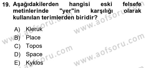 Tarihi Coğrafya Dersi 2018 - 2019 Yılı (Final) Dönem Sonu Sınav Soruları 19. Soru