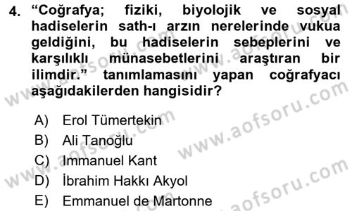 Tarihi Coğrafya Dersi 2018 - 2019 Yılı (Final) Dönem Sonu Sınav Soruları 4. Soru
