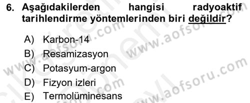 Tarihi Coğrafya Dersi 2018 - 2019 Yılı (Final) Dönem Sonu Sınav Soruları 6. Soru