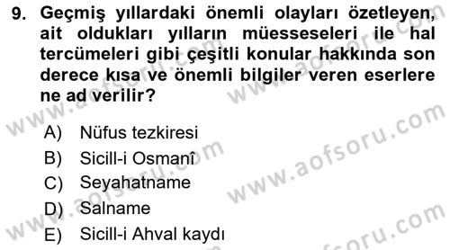 Tarihi Coğrafya Dersi 2018 - 2019 Yılı (Final) Dönem Sonu Sınav Soruları 9. Soru