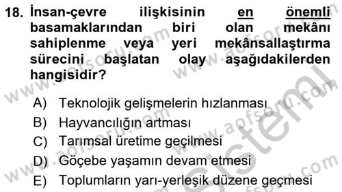 Tarihi Coğrafya Dersi 2018 - 2019 Yılı Yaz Okulu Sınav Soruları 18. Soru